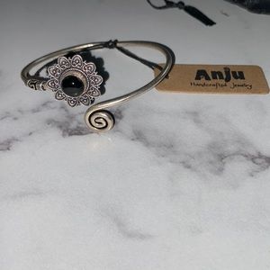 Tanvi Collection Silver tone and Black Onyx Bangle Bracelet